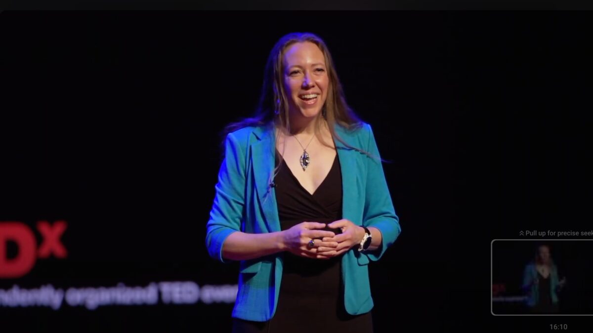 Alice Foeller onstage at TEDx New Albany